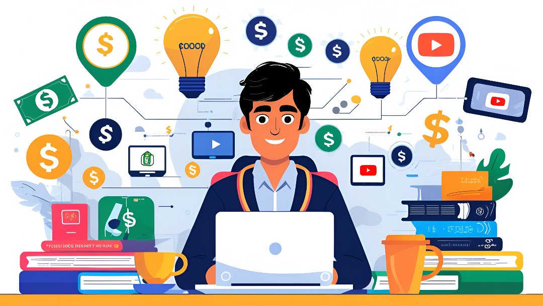 Indian college student exploring ways to earn money through side hustles, freelancing, and online businesses — how to earn money as a student